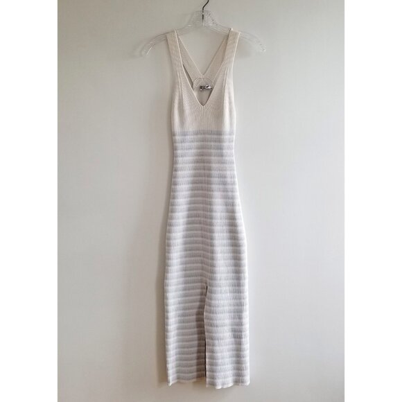 Opening Ceremony V-Neck Striped Split-front Ribbed-knit Body-con Midi Dress - XS - Picture 6 of 8